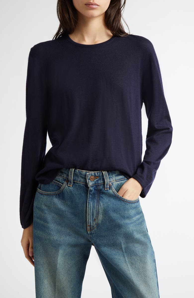 Johnstons of Elgin Superfine Cashmere & Silk Crewneck Sweater, Main, color, Dark Navy