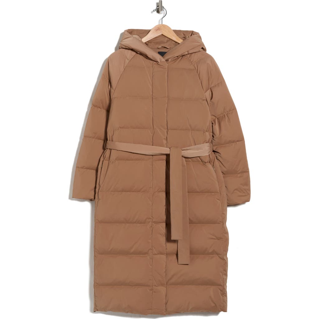 Theory True Hooded Down Coat In Brown