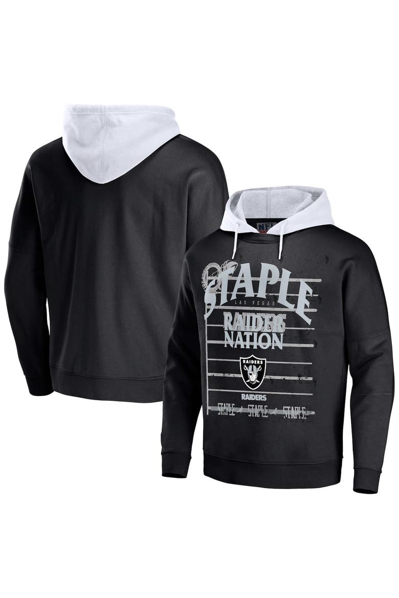Men's NFL x Staple Black Las Vegas Raiders Throwback Vintage Wash Pullover Hoodie, Main, color, Black
