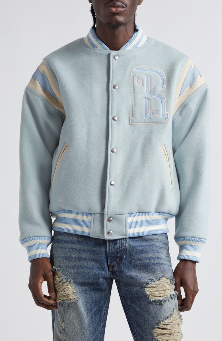 Rhude Lightning Varsity Wool Blend Bomber Jacket, Main, color,