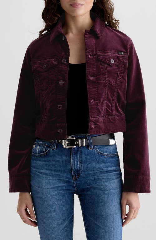 Ag Isa Crop Velvet Trucker Jacket In Burgundy