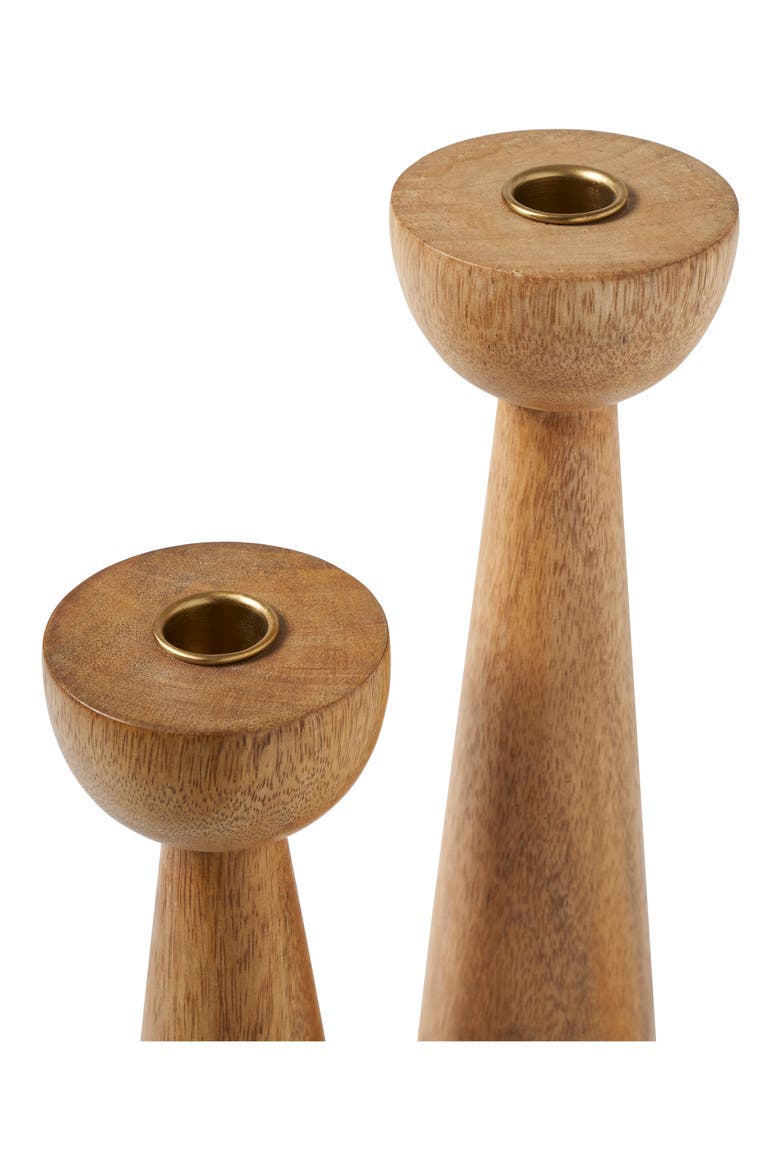 Set of 2 Mango Wood Candle Holders, Alternate, color, BROWN