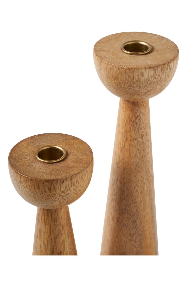 Renwil Set of 2 Mango Wood Candle Holders, Alternate, color, Brown