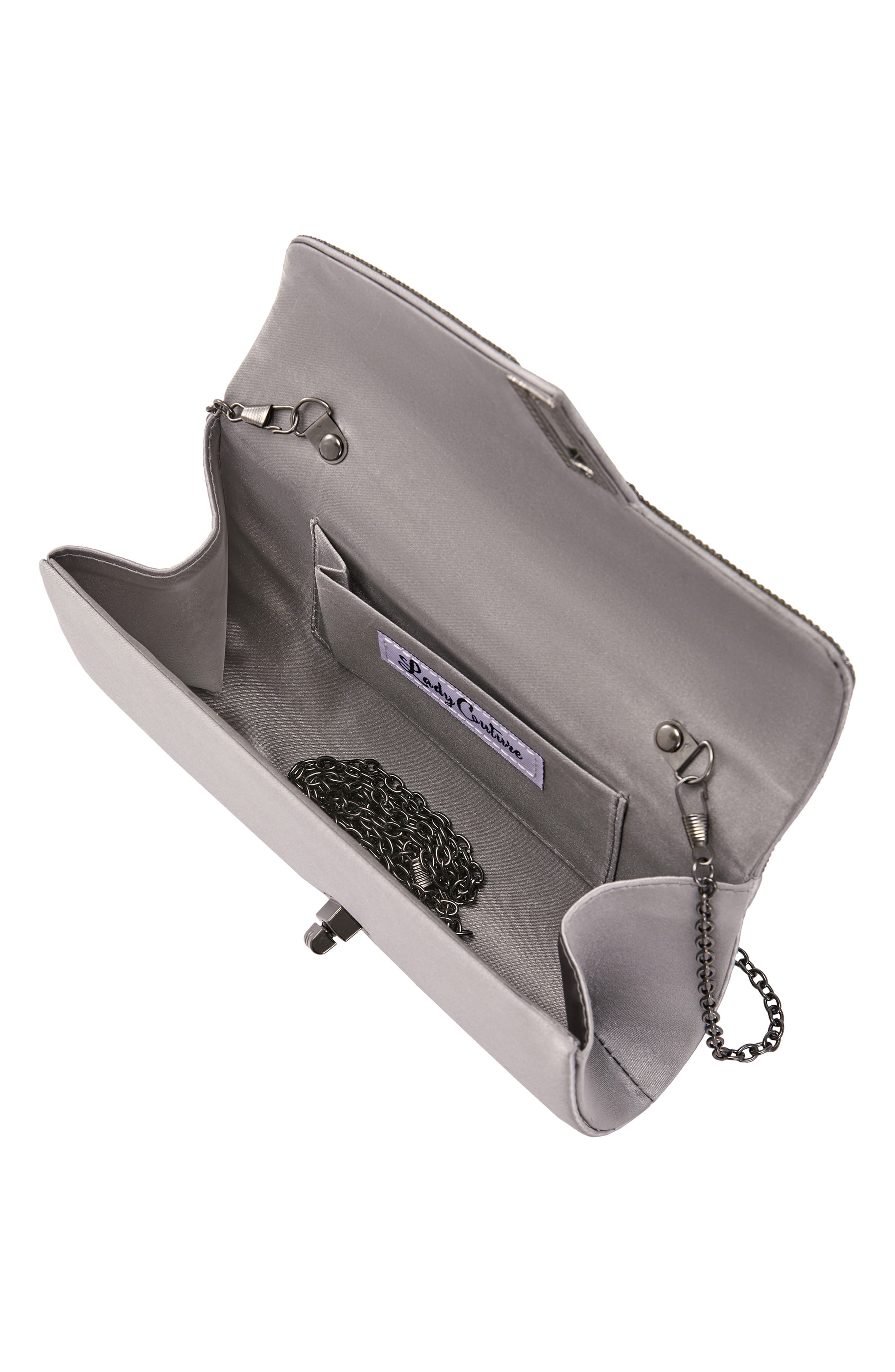 Chic Rhinestone & Satin Envelope Clutch, Alternate, color, PEWTER