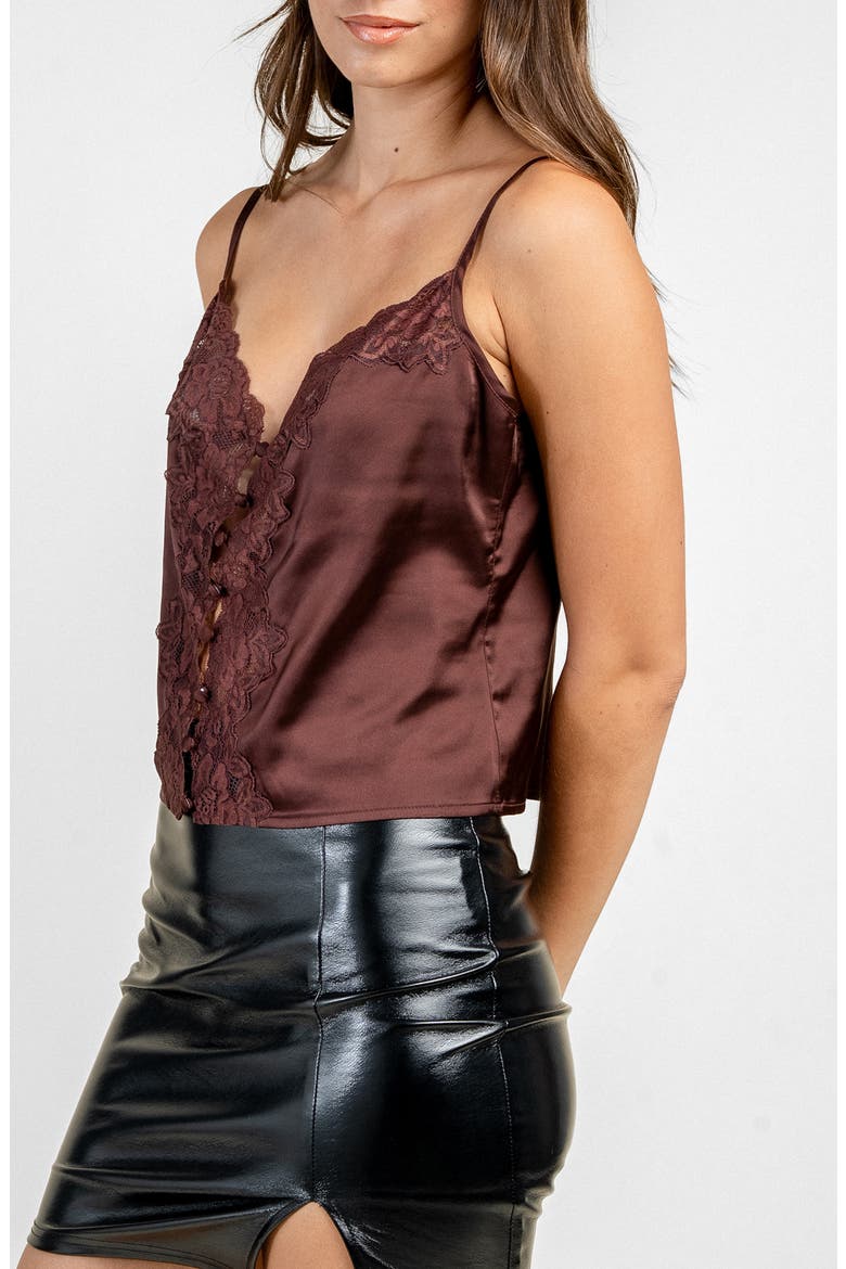 Lace Inset Satin Cami, Alternate, color, CHOCOLATE