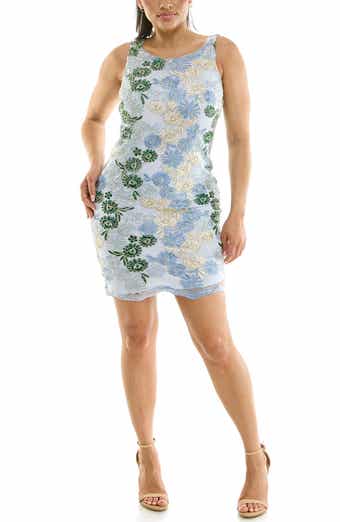 Nina Leonard Jewel Neck Lace Sheath Dress