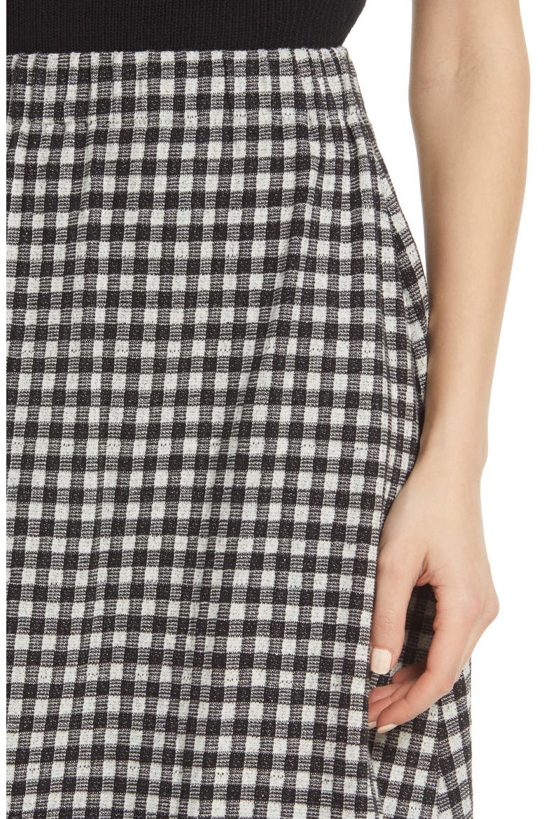Gingham Seersucker Knit Pull-On Midi Skirt, Alternate, color, TRUE BLACK