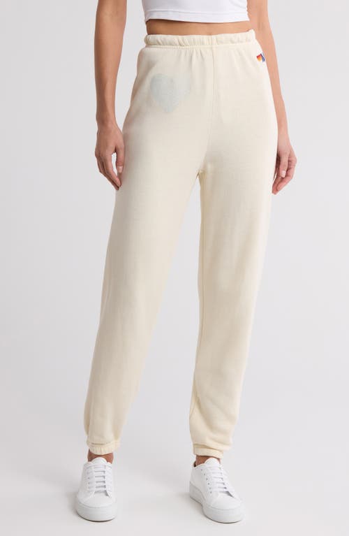 Aviator Nation Glitter Heart Sweatpants In Vintage White/silver
