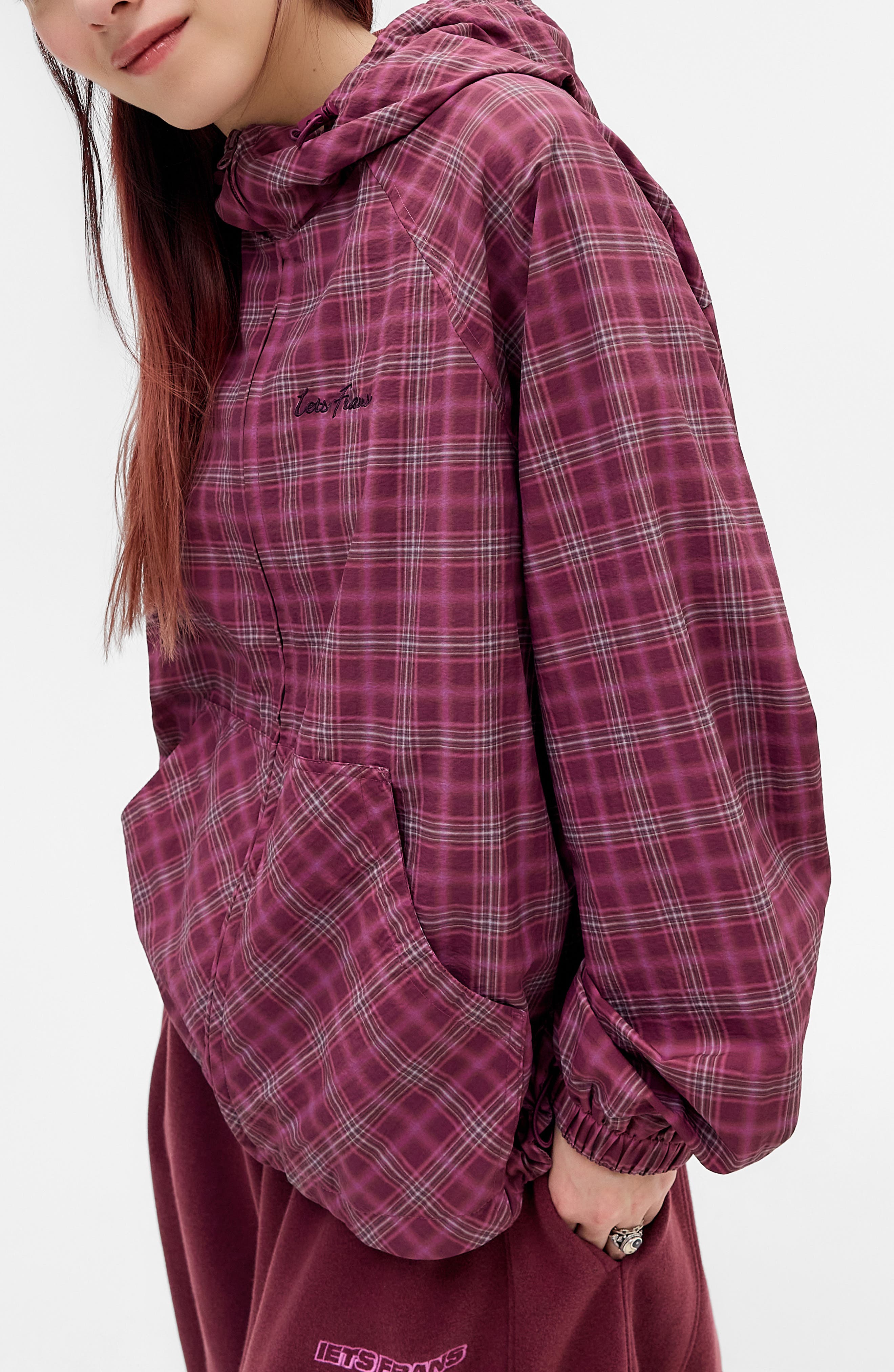 Iets Frans Check Hooded Shell Track Jacket (Women) | Nordstrom