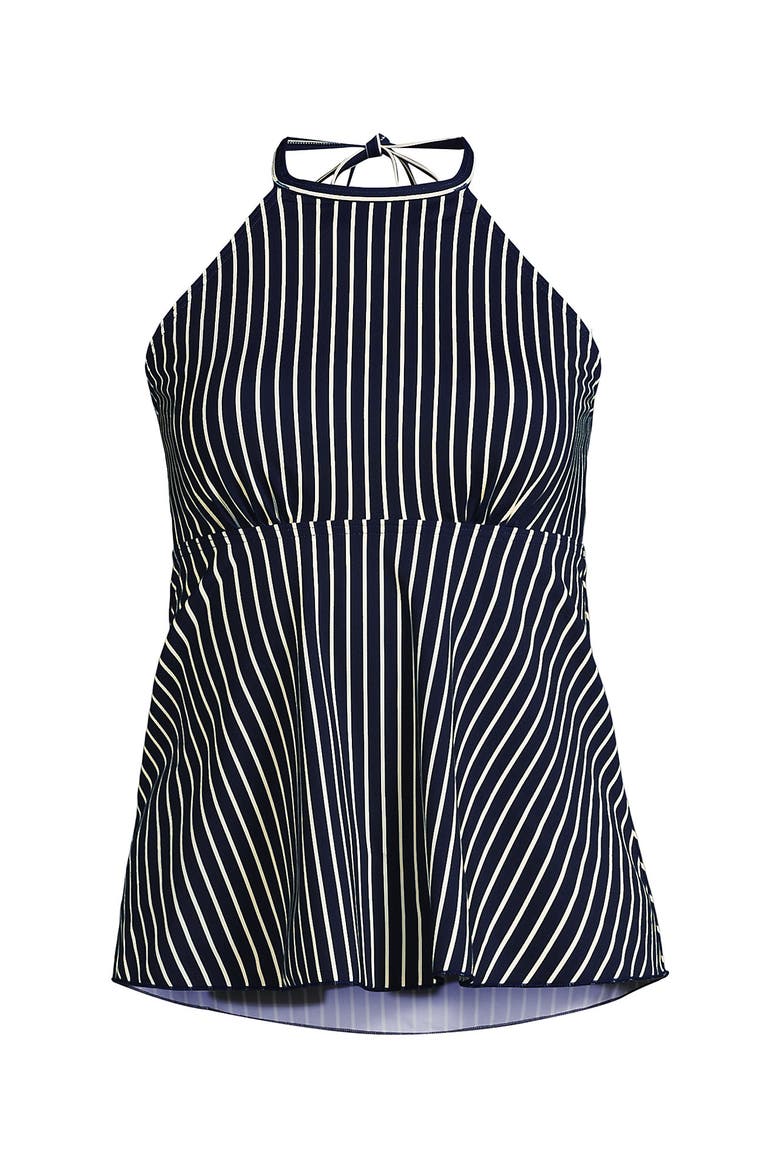 Flutter High Neck Halter Tankini Top, Alternate, color, Navy/Egret White Stripe