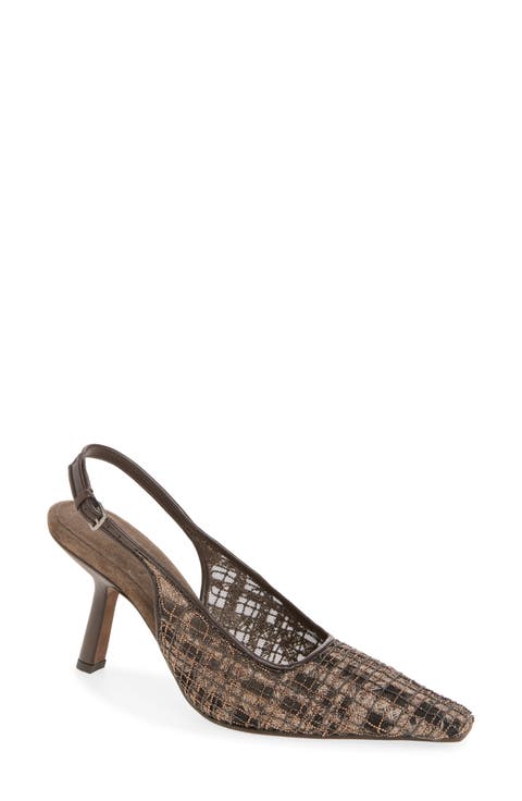 Monili Check Beaded Mesh Slingback Sandal