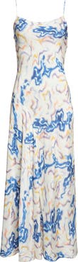 Ulla Johnson Thais Ikat Wave Print Silk Crêpe de Chine Slipdress