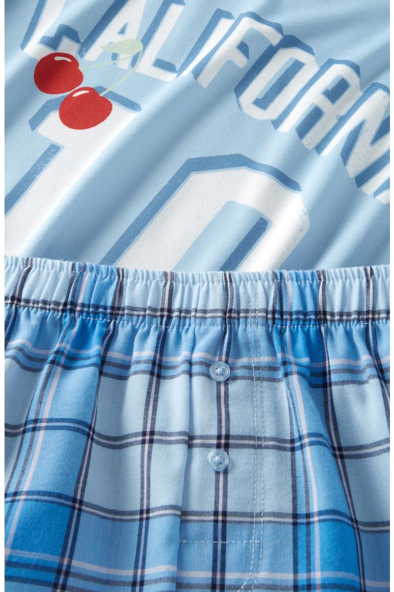 Kids' Short Sleeve T-Shirt & Boxer Set, Alternate, color, BLUE PLAID CHERRIES
