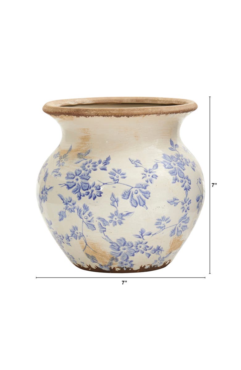 NEARLY NATURAL 7-in Tuscan Ceramic Blue Scroll Urn Vase, Alternate, color, Green