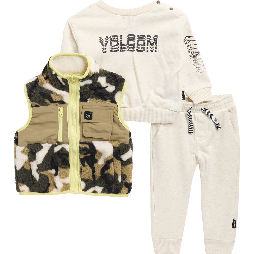 Volcom Pullover, Joggers & Faux Shearling Vest Set In Multi