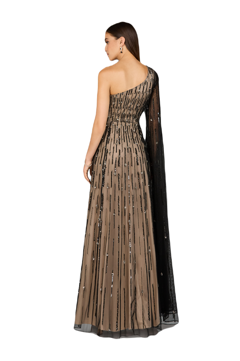 One Shoulder A-Line Gown, Alternate, color, Black