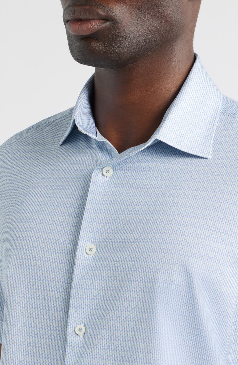 Bugatchi Miles OoohCotton<sup>®</sup> Geo Print Short Sleeve Button-Up Shirt, Alternate, color, Ether