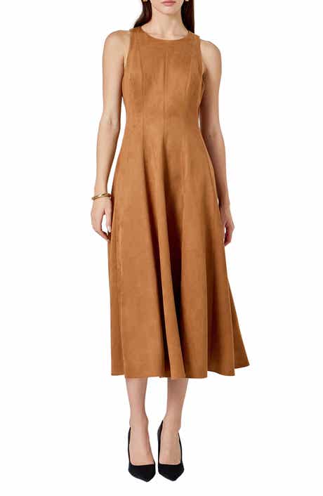 Endless Rose Sleeveless Faux Suede Midi Dress