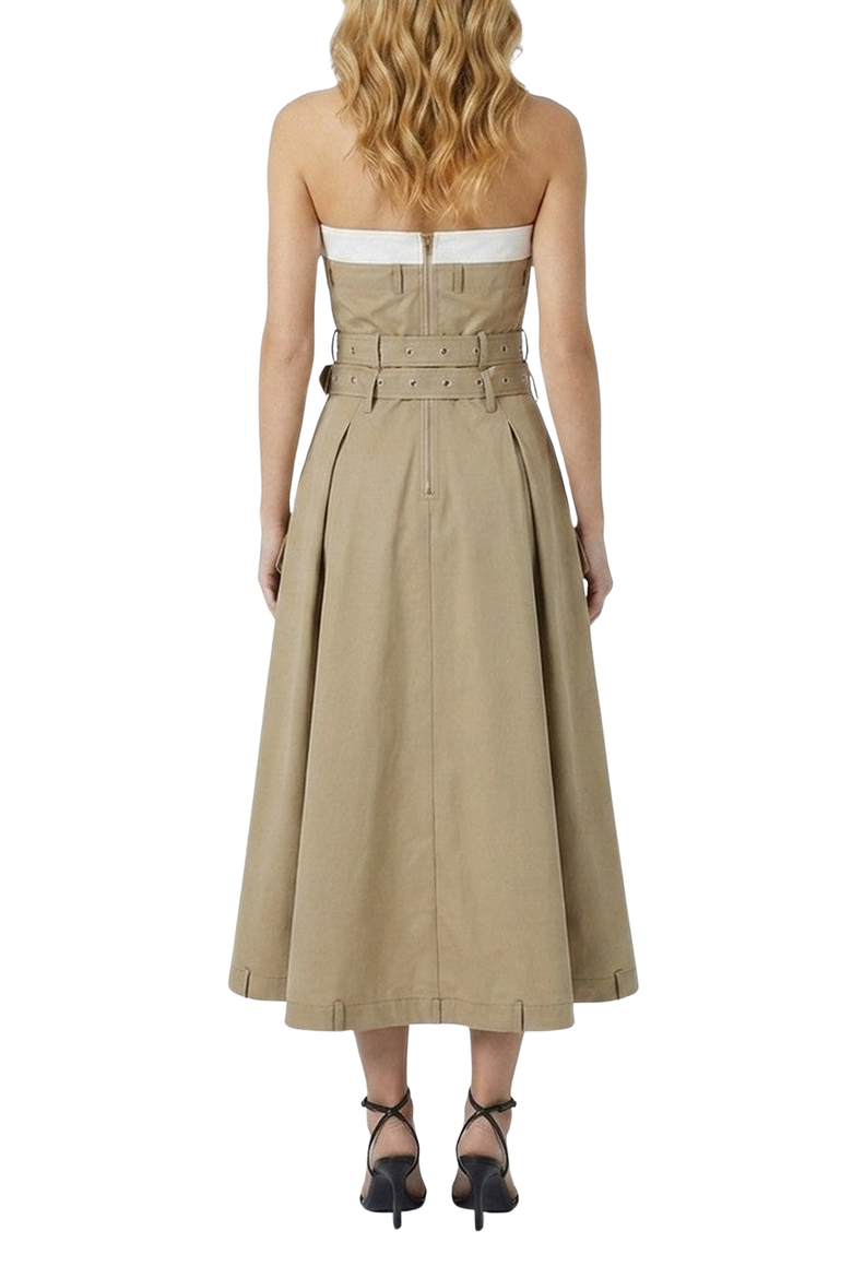 Strapless Trench Double Belt Detail Midi Dress, Alternate, color, Beige