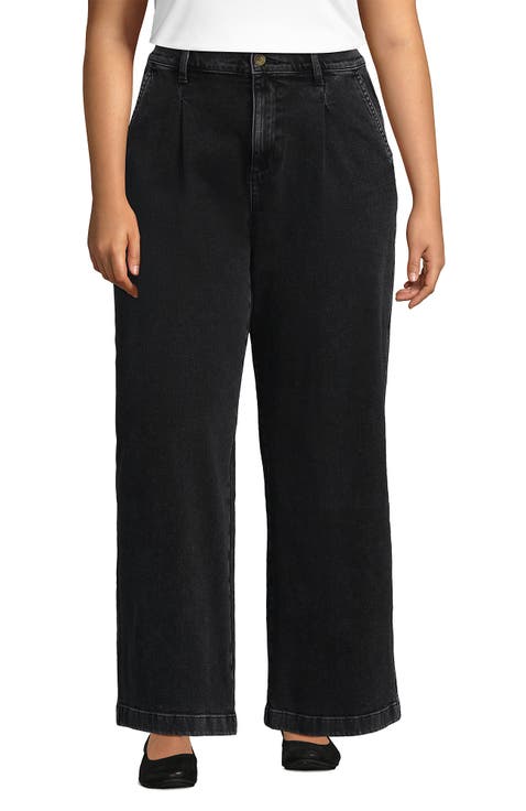 High Rise Soft Denim Pleated Wide Leg Trousers