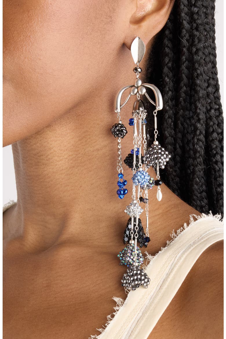 Single Shoulder Duster Earring, Alternate, color, BLUE/ SILVER