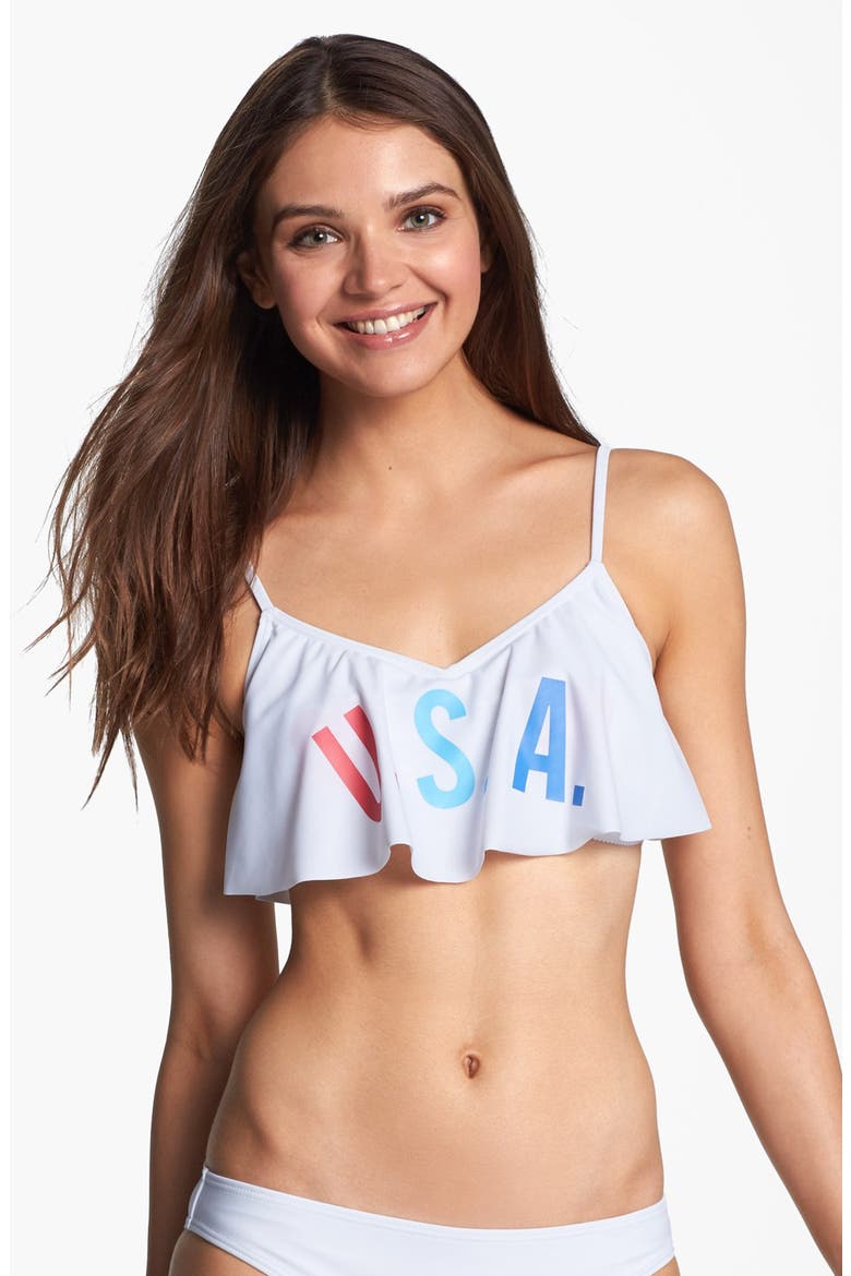 'USA' Fluttery Bikini Top, Main, color, WHITE