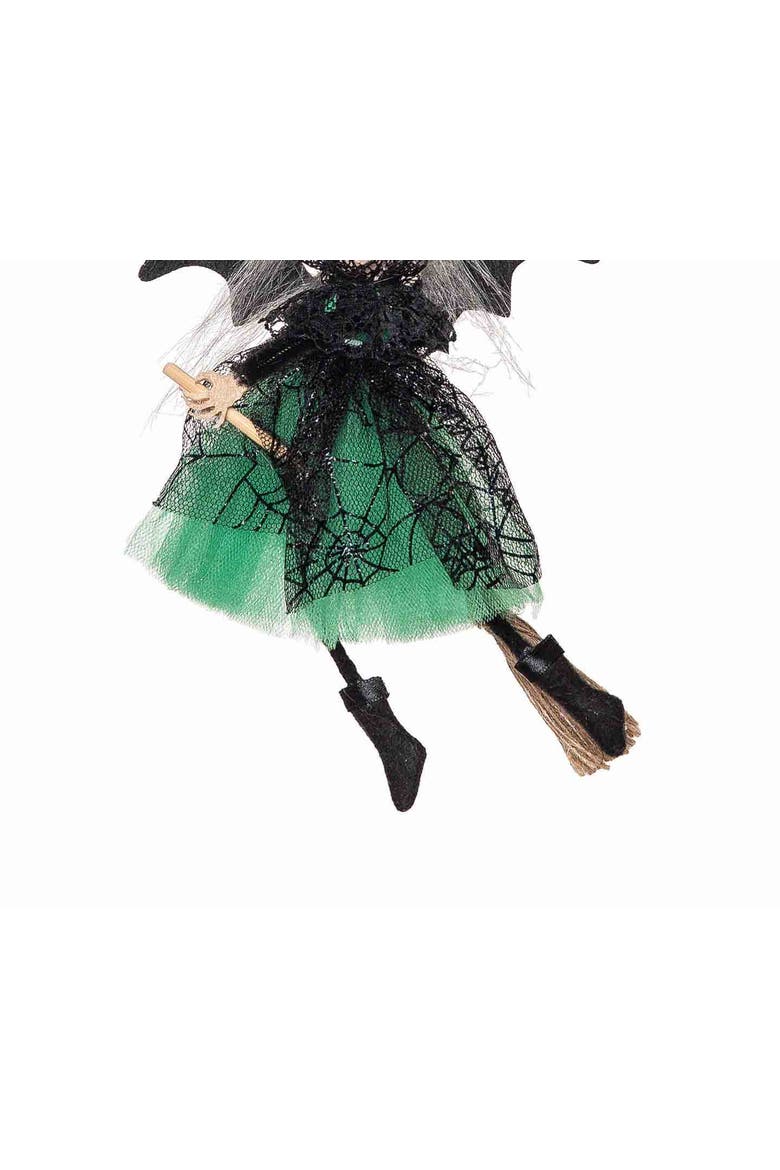 Black & Green Flying Broom Witch Halloween Ornament, Alternate, color, Black