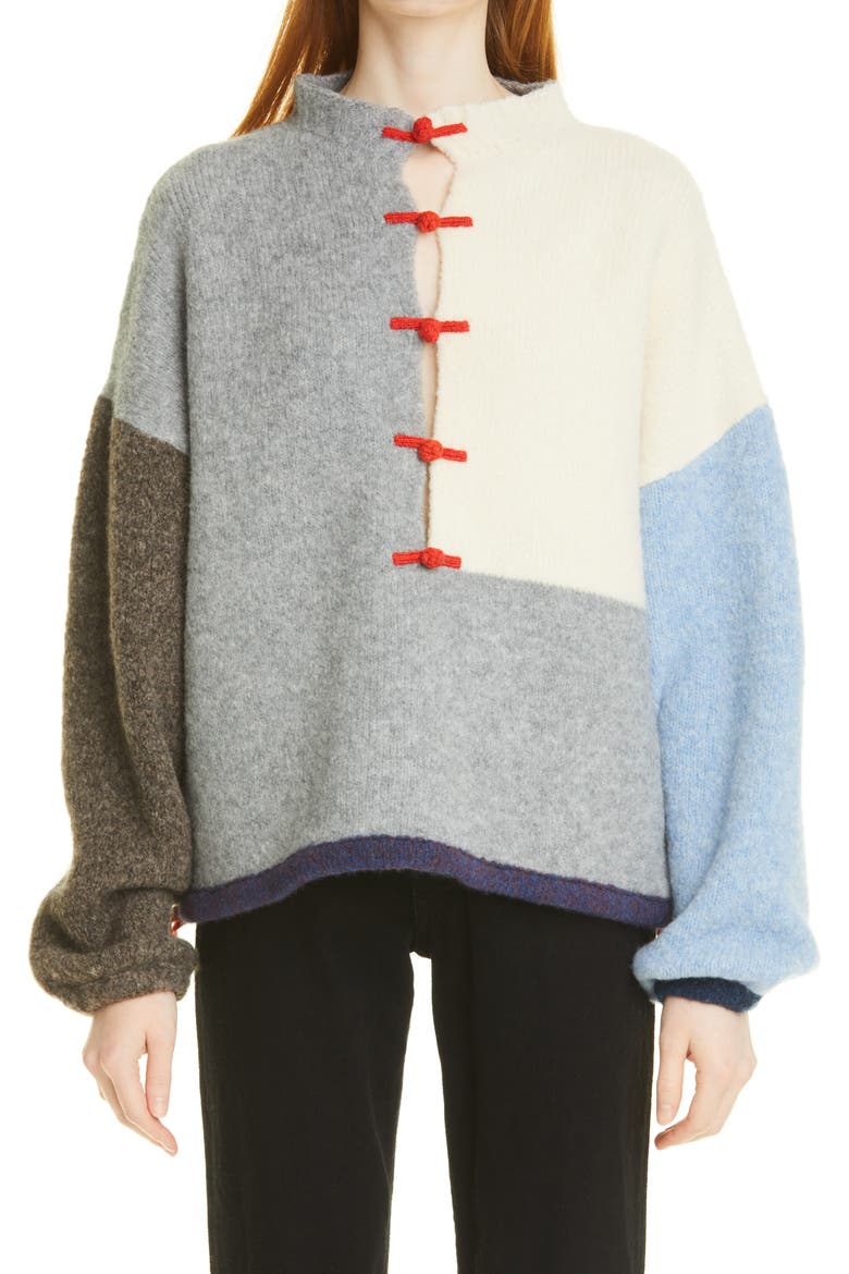 Charlie Wah Colorblock Wool Blend Sweater, Main, color, STONE