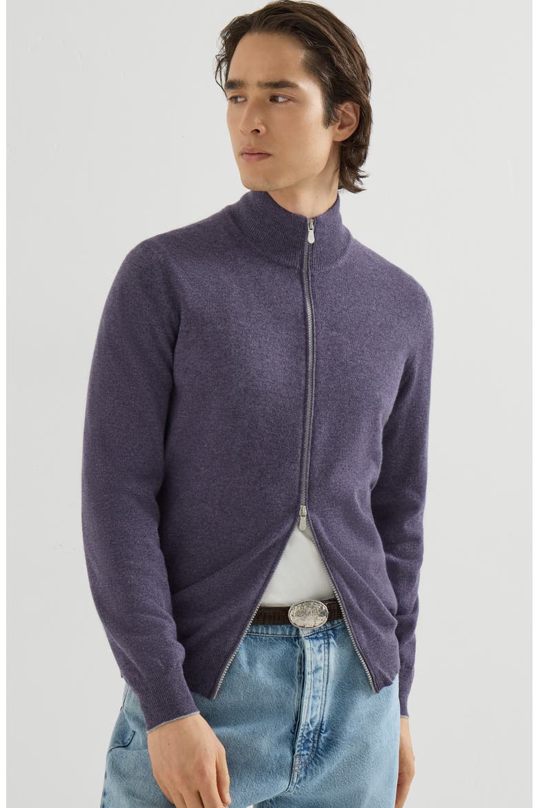 Cashmere high-neck cardigan with zipper, Alternate, color, Purple