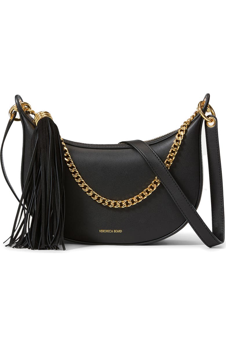 Veronica Beard Small Fortune Leather Shoulder Bag, Main, color, Black