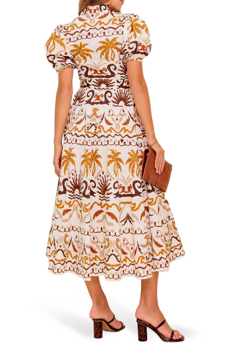 FLYING TOMATO Tropical Print Midi Dress, Alternate, color, Ivory Brown