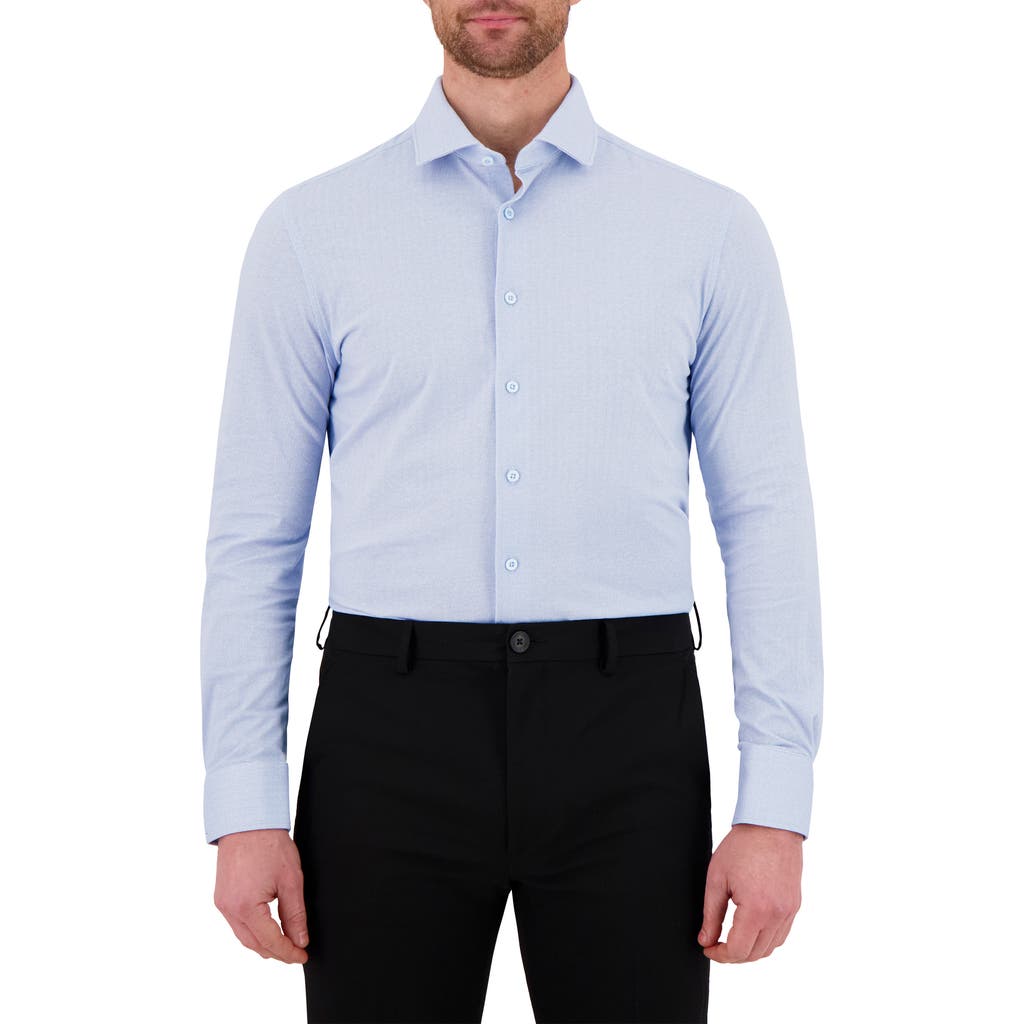 Victor Emmanuel Modern Fit Herringbone Print Comfort Stretch Knit Dress Shirt In Light Blue