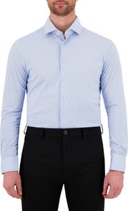 Victor Emmanuel Modern Fit Herringbone Print Comfort Stretch Knit Dress Shirt
