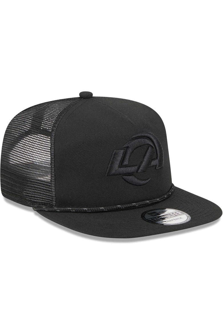 Men's New Era Black Los Angeles Rams Illumination Golfer Snapback Trucker Hat, Alternate, color, Black