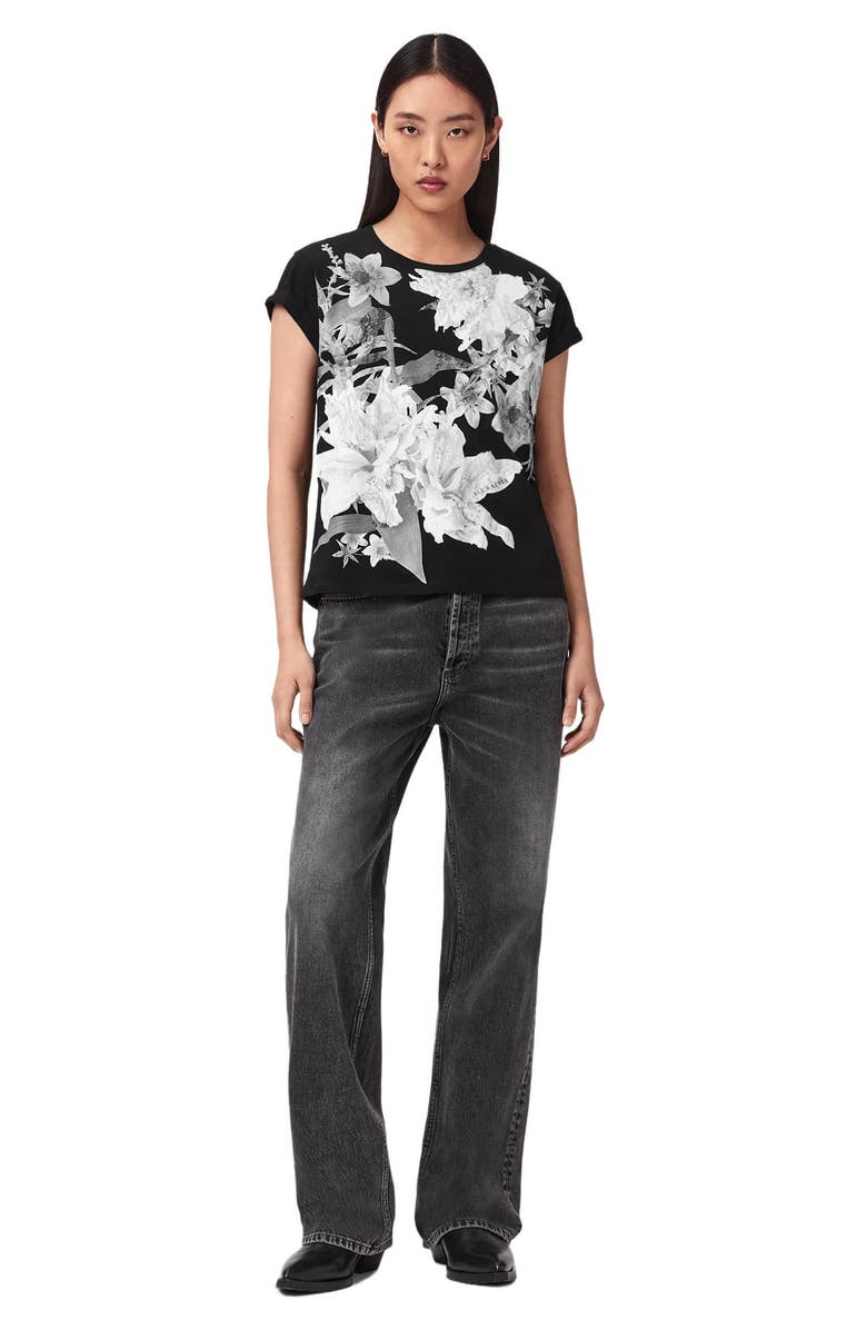 AllSaints Crystal Anna Floral T-Shirt, Alternate, color, Black