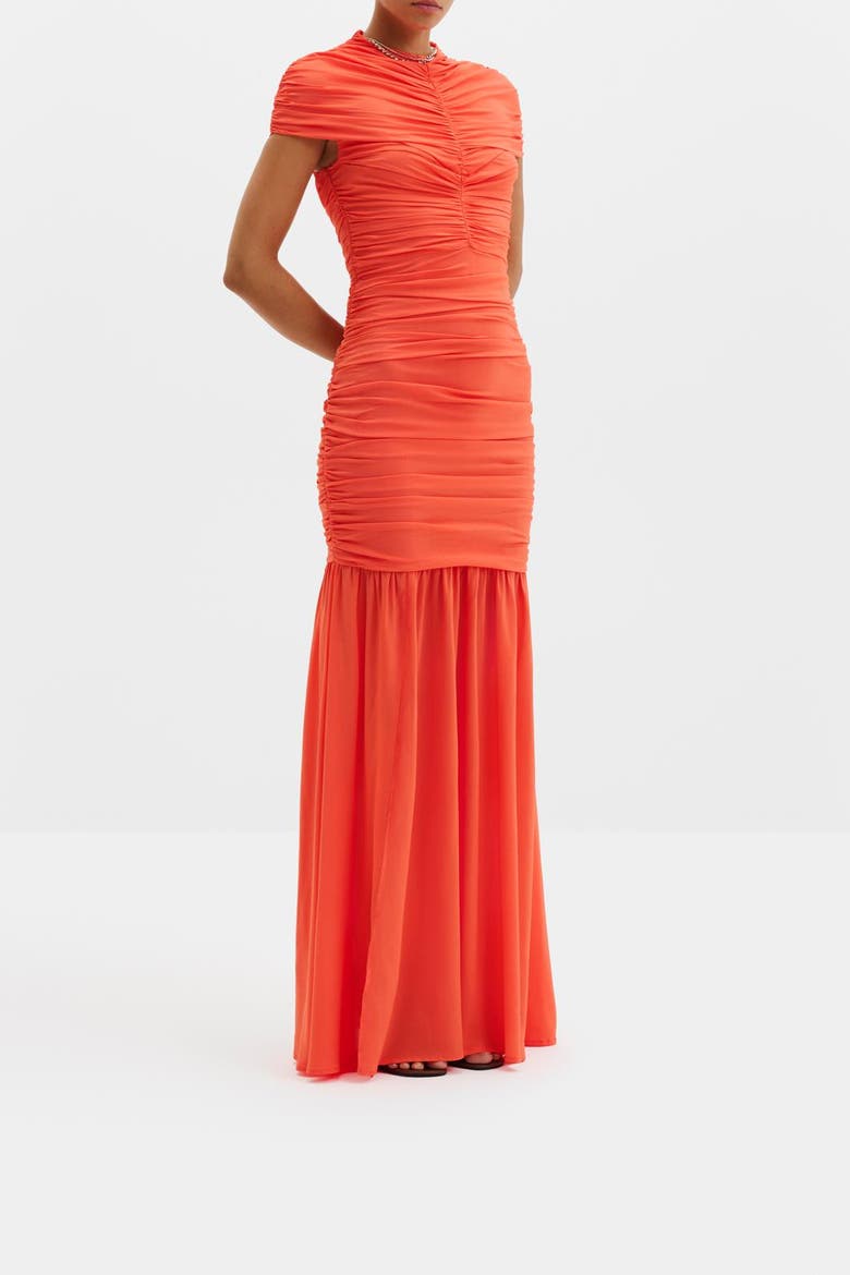 Loana Draped Chiffon Maxi Dress, Alternate, color, Coral