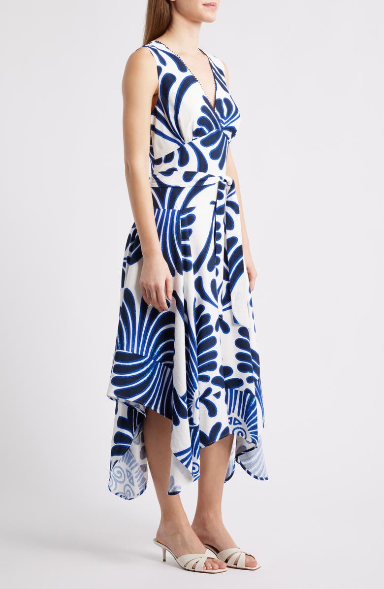 Sam Edelman Abstract Floral Handkerchief Hem Midi Dress, Alternate, color, Navy/ White