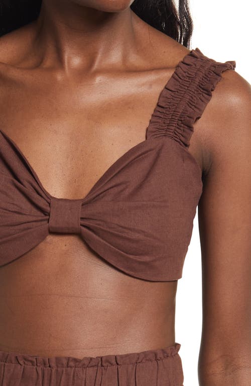 Charlie Holiday Diana Linen & Cotton Bra Top In Chocolate