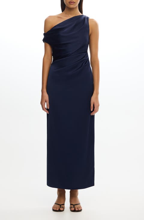 Alyssa Pleated One-Shoulder Satin Gown