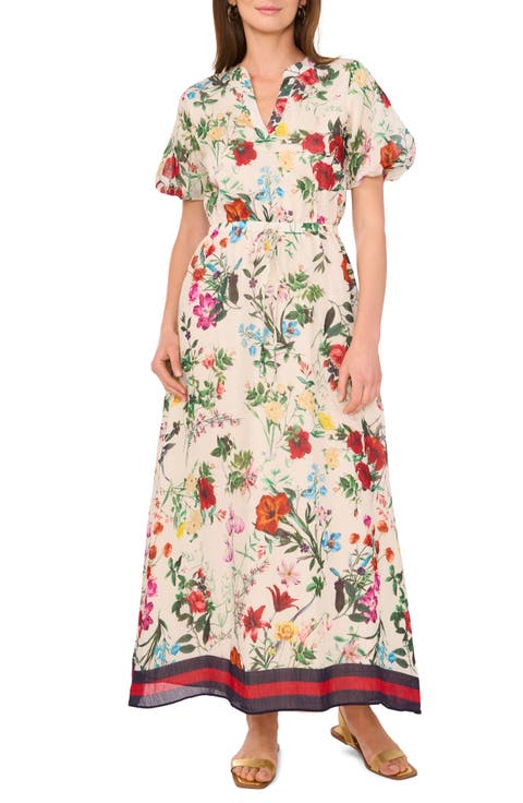 Floral Puff Sleeve A-Line Maxi Dress