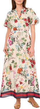 Vince Camuto Floral Puff Sleeve A-Line Maxi Dress