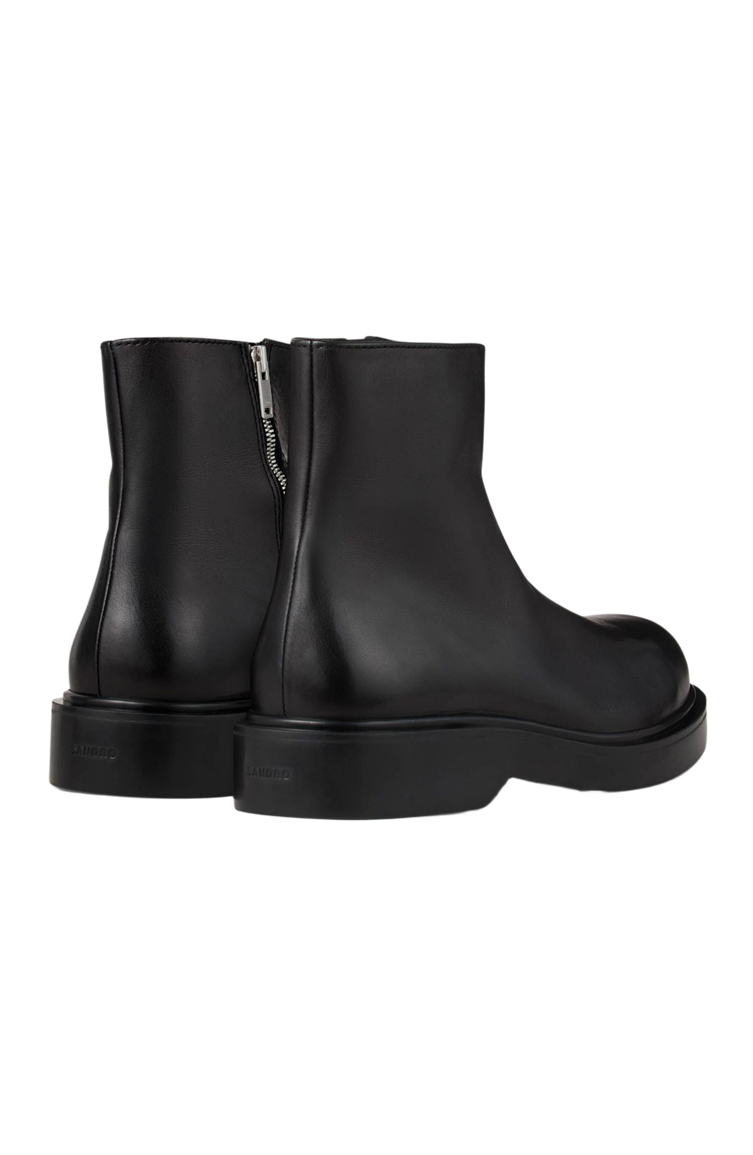 SANDRO Zipped leather ankle boots, Alternate, color, Black