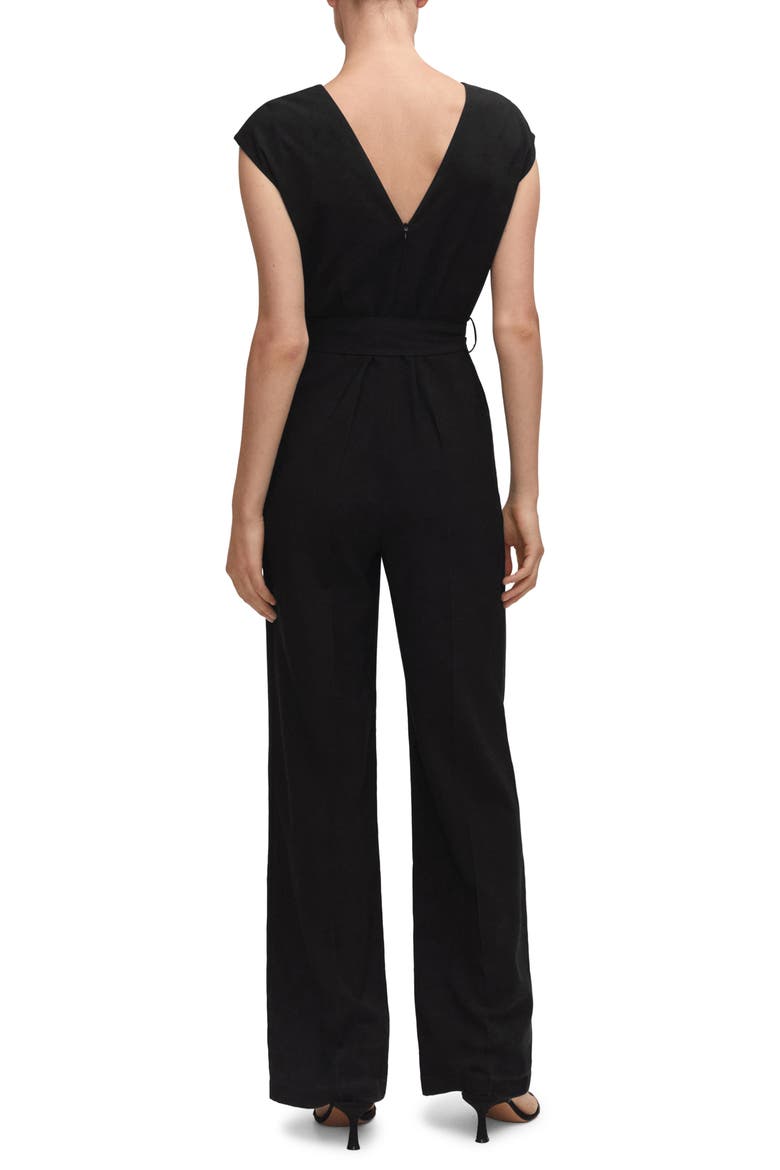 V-Neck Belted Jumpsuit, Alternate, color, BLACK