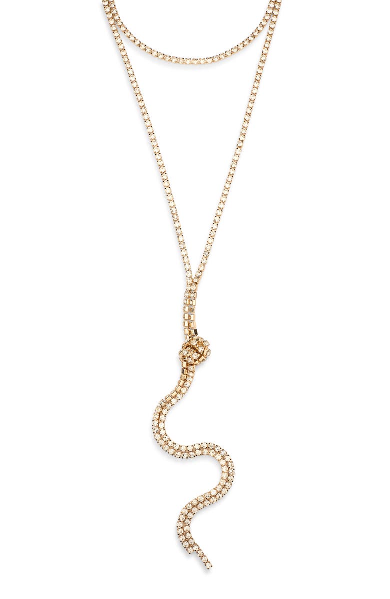 NORDSTROM RACK Layered Crystal Y-Drop Necklace, Main, color, Clear- Gold