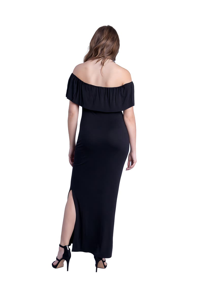 Off Shoulder Ruffle Detail Maxi Dress, Alternate, color, Black