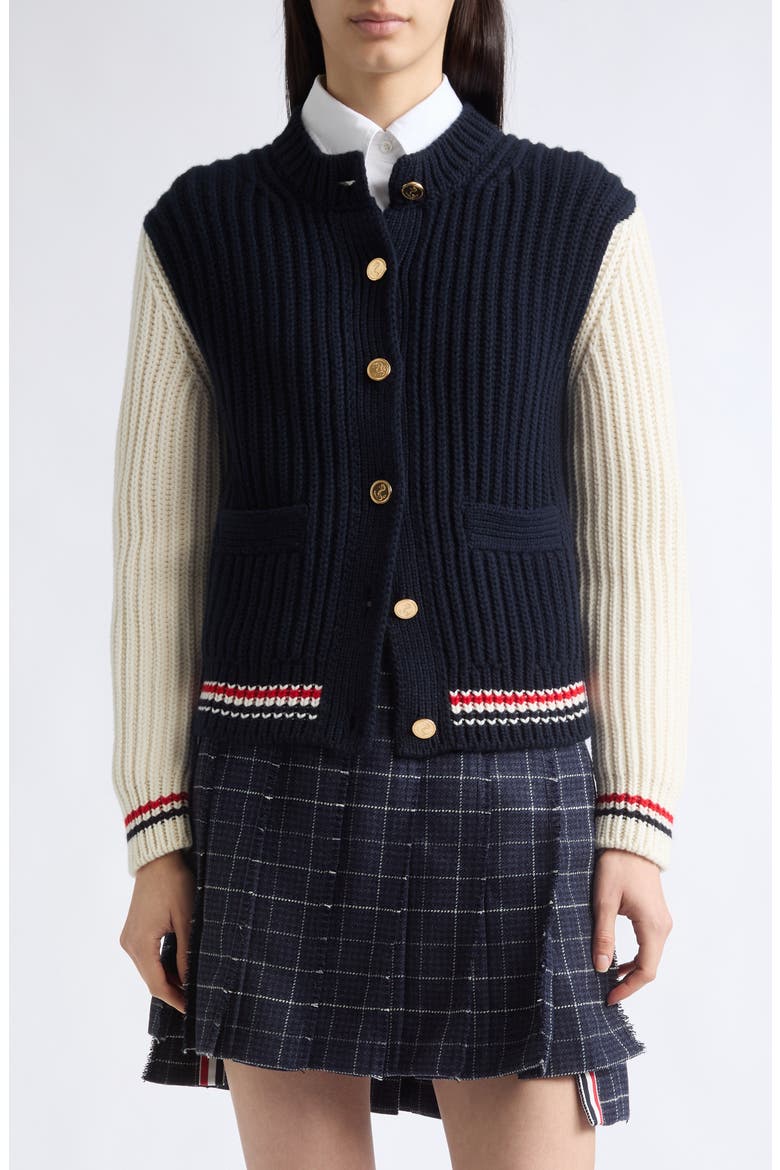 Chunky Cashmere Cardigan, Main, color, NAVY/ WHITE