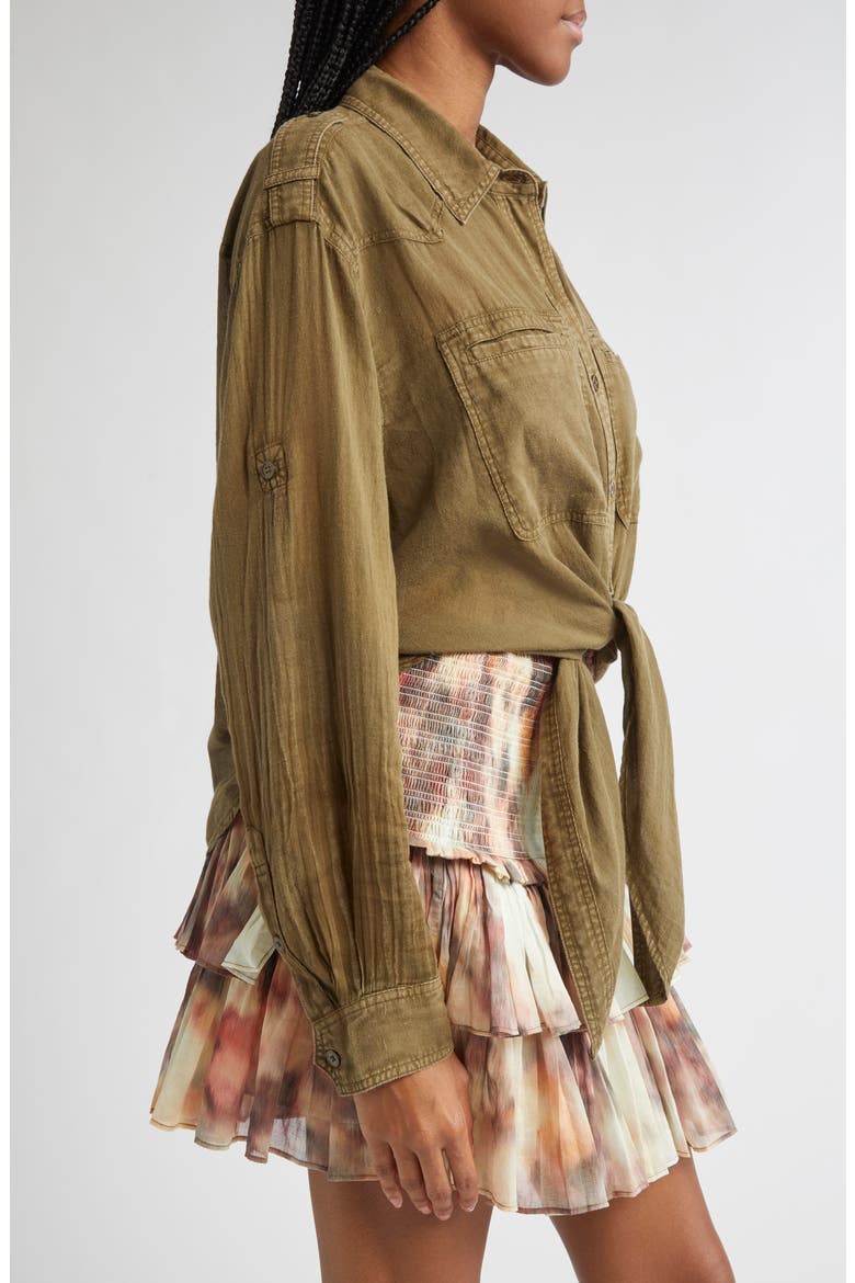 Valiane Button-Up Tie Front Top, Alternate, color, LIGHT KHAKI