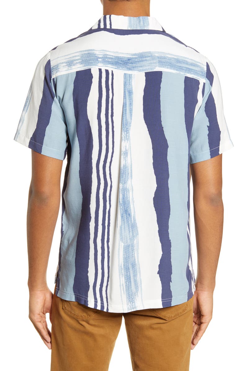 Native Youth Print Stripe Short Sleeve Button-Up Camp Shirt, Alternate, color, 