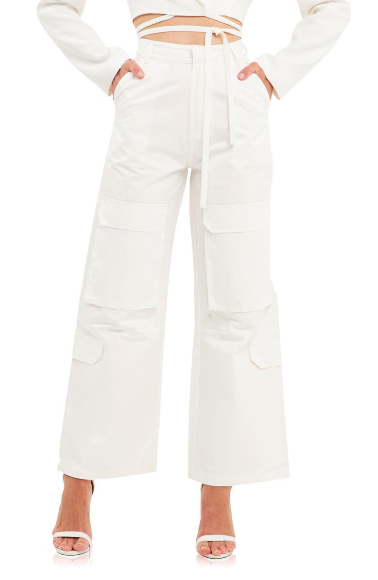 English Factory Wide Leg Cargo Pants, Alternate, color, White