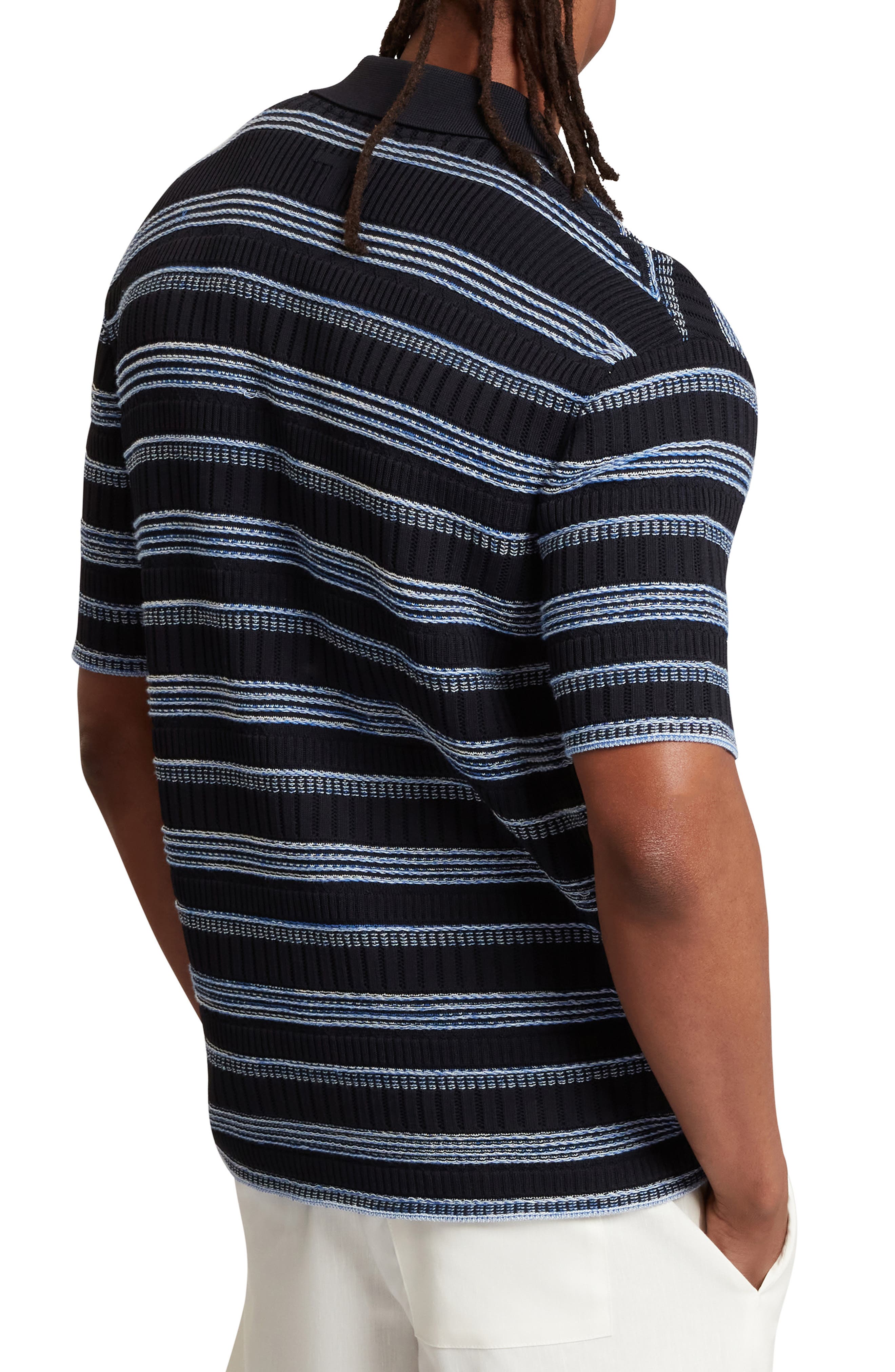 Florem Stripe Short Sleeve Knit Button-Up Shirt - image 2